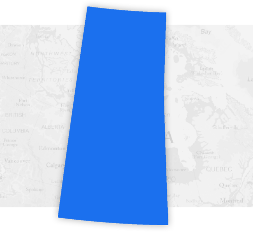 Carte mettant en évidence la province de la Saskatchewan en bleu vif sur un fond clair.